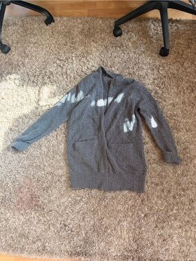 Women’s Gray Open-Front Knit Cardigan with Pockets
